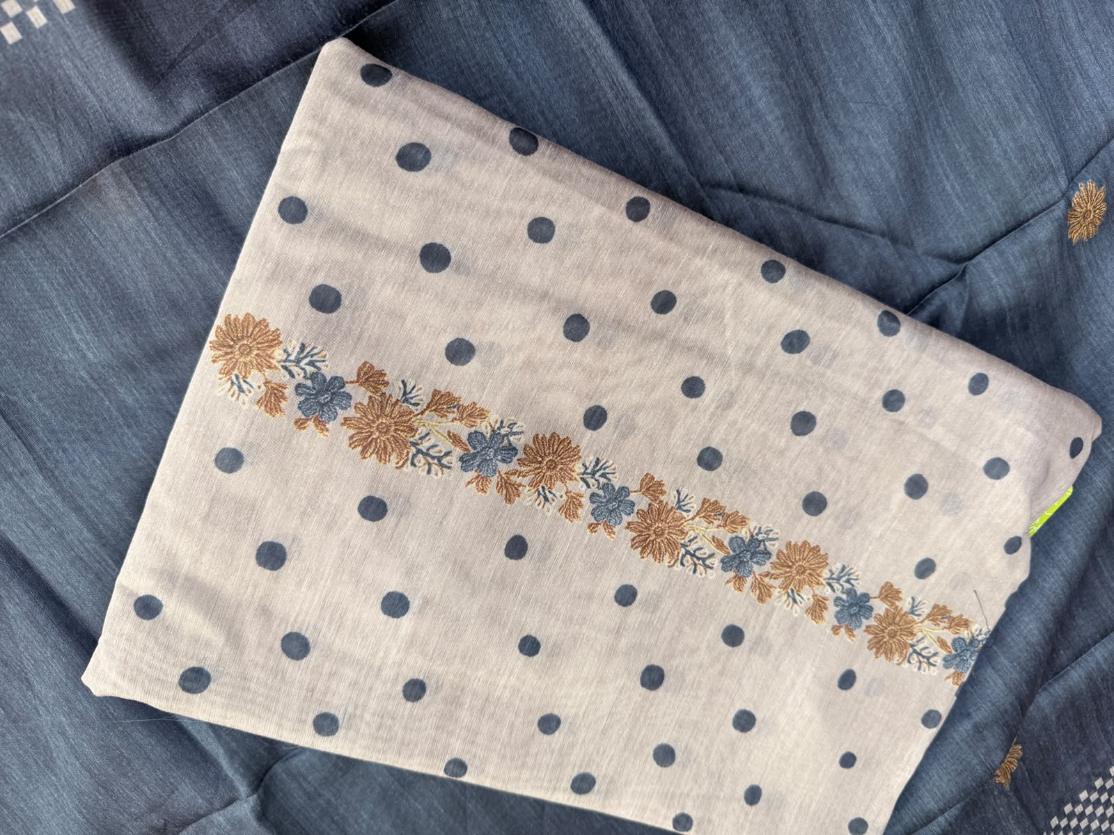 Blue Polka Dots Maheshwari Silk Dress Material