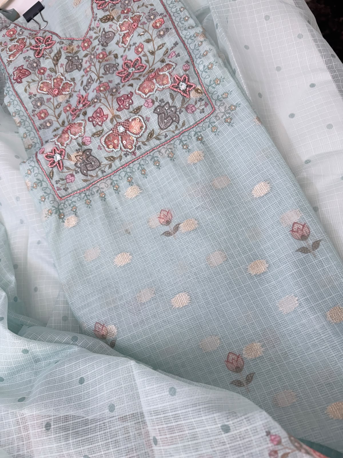 Kota Doria Sea Green Unstitched Suit