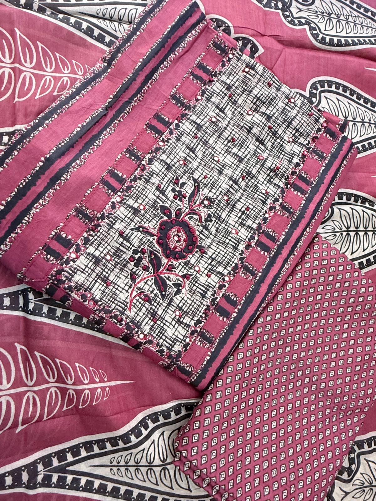 Mehroon Black Thread Work Cotton Suit