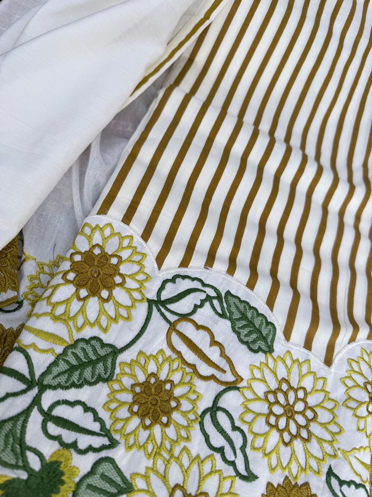 White and Mustard stripe Cotton Unstiched Suit - Image 2