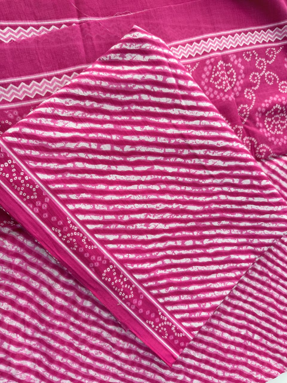 Pink Cotton Lehriya Suit for Women