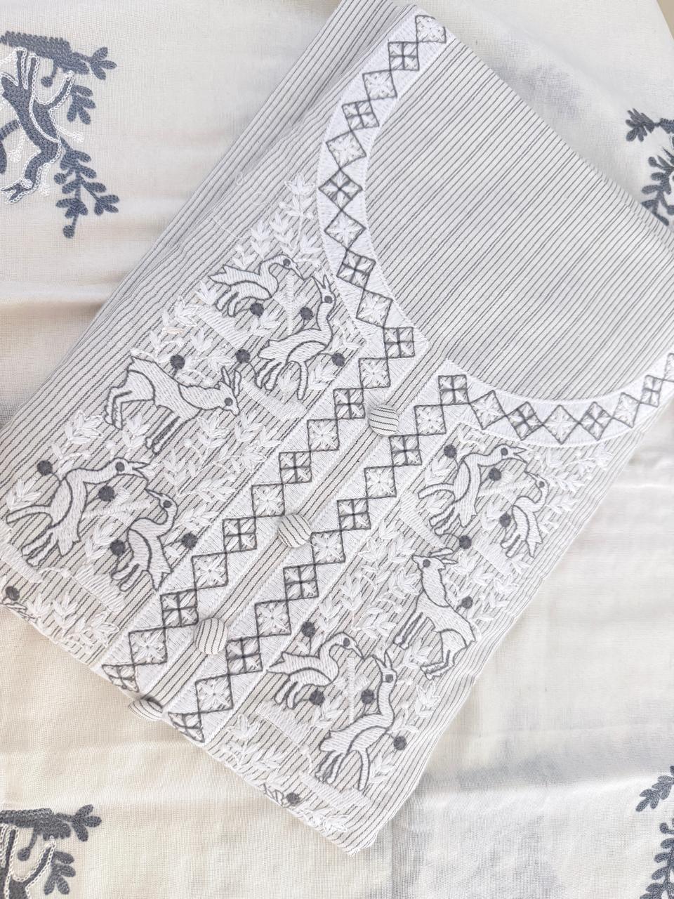 Handloom Grey & White Cotton Suit