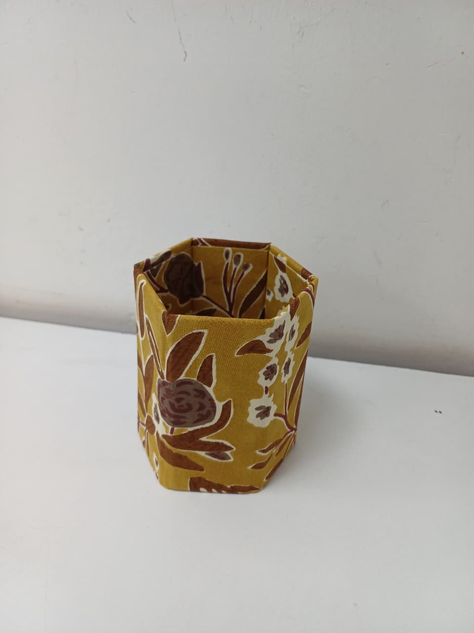 Handcrafted Mustard color Floral Fabric Pen Stand