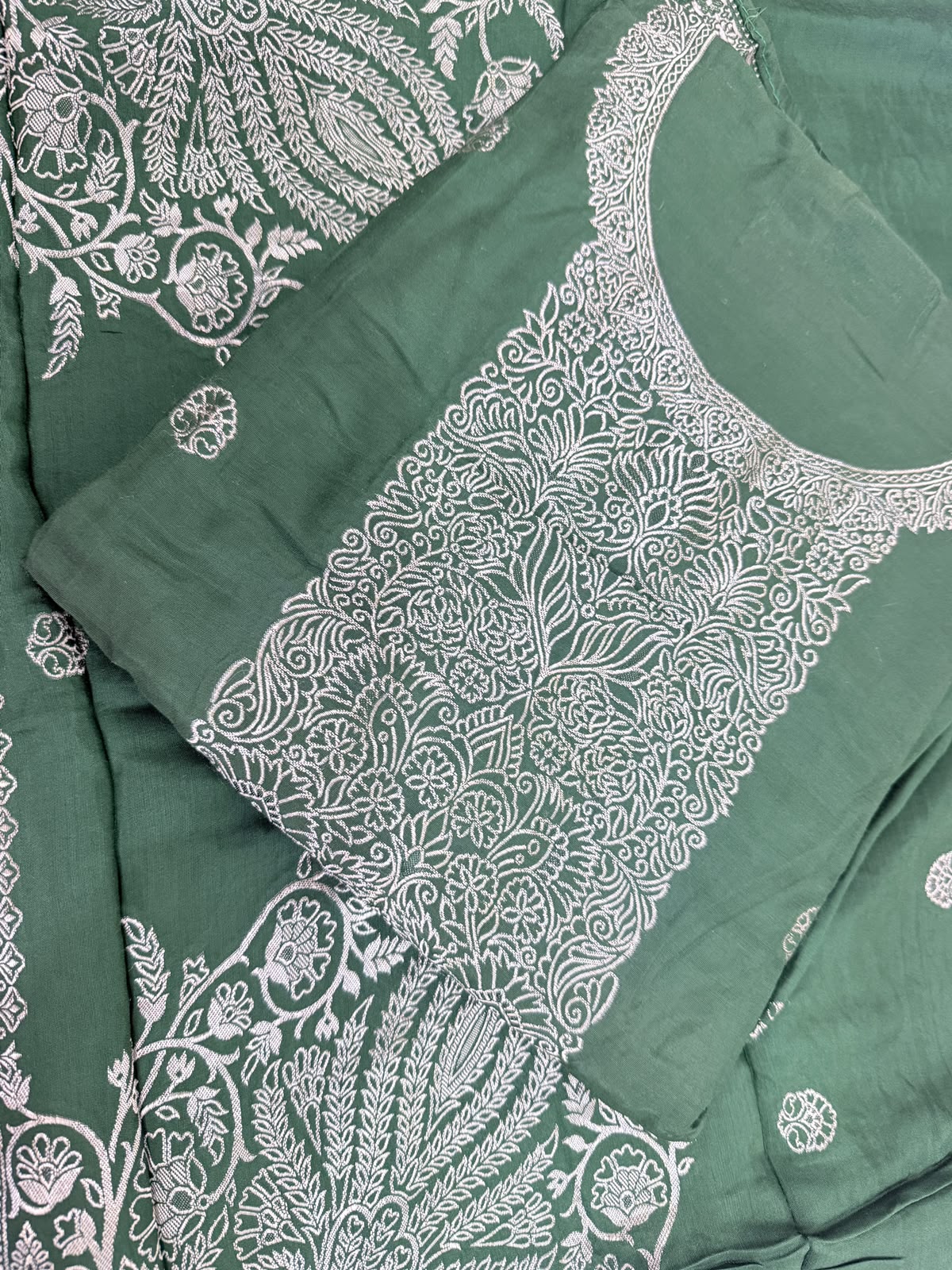 Green Maslin Suit with Golden Weaving