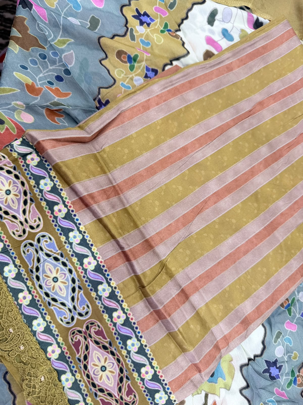 Multicolour Stripes Cotton Suit with Maslin Dupatta - Image 2