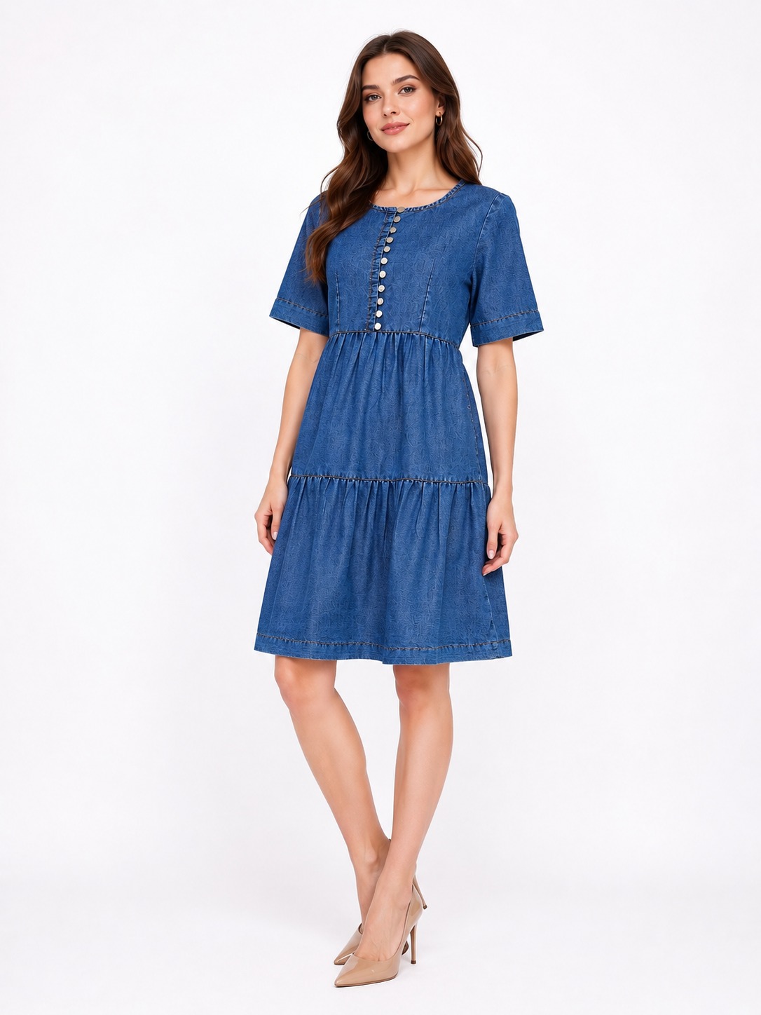 Blue Denim Fit & Flare Dress for Women